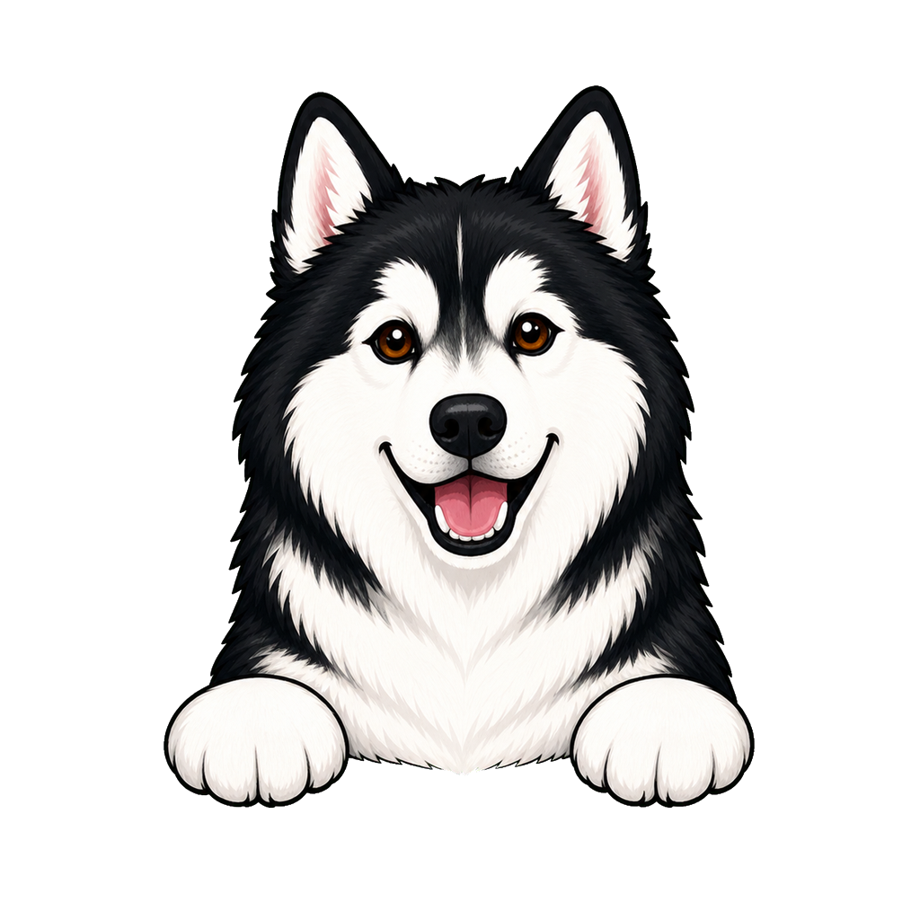 Kaya, a black-and-white Siberian husky with brown eyes